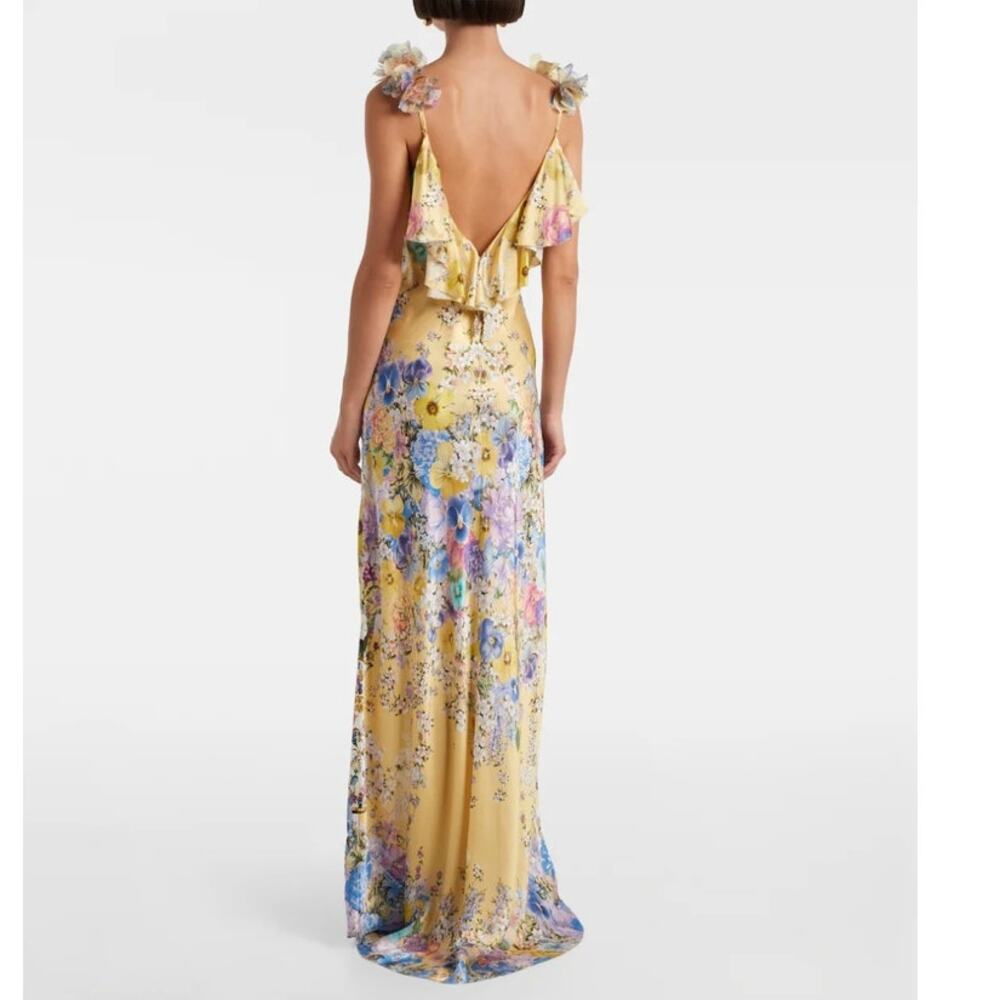 Camilla Embellished floral ruffled silk satin maxi dress NWT - Picture 2 of 9